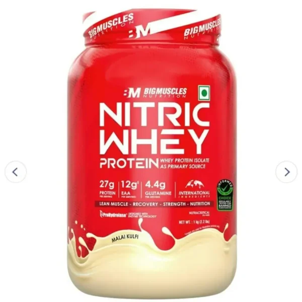 Big Muscles Nitric Whey Protein | Malai Kulfi | 1 kg