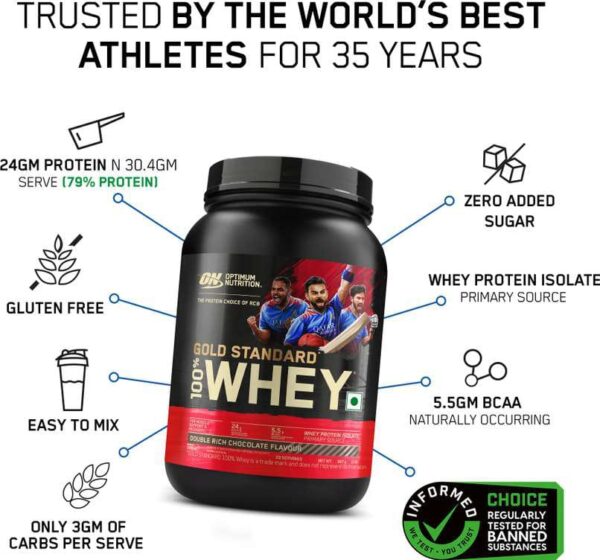 Optimum Nutrition Gold Standard 100% Whey Protein – Double Rich Chocolate (29 Servings) - Image 3