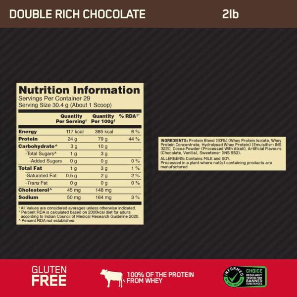 Optimum Nutrition Gold Standard 100% Whey Protein – Double Rich Chocolate (29 Servings) - Image 6