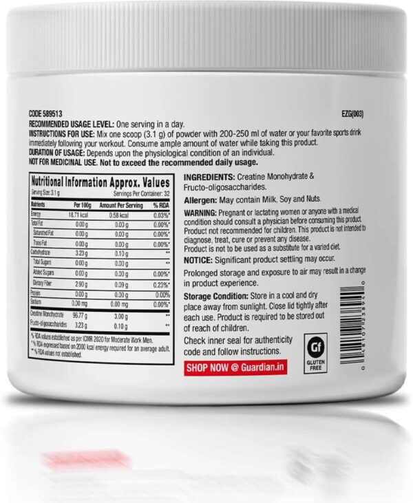 GNC Pro Performance Creatine Monohydrate – Unflavoured (100g / 32 Servings) - Image 8