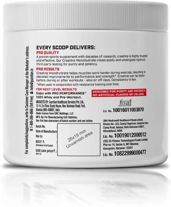 GNC Pro Performance Creatine Monohydrate – Unflavoured (100g / 32 Servings) - Image 7