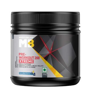 MuscleBlaze Pre Workout 200 Xtreme | Energy, Focus & Muscle Pump | 200mg Caffeine | 3000mg Citrulline | 6.5g | 30 Servings