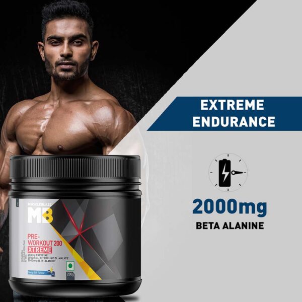 MuscleBlaze Pre Workout 200 Xtreme | Energy, Focus & Muscle Pump | 200mg Caffeine | 3000mg Citrulline | 6.5g | 30 Servings - Image 2