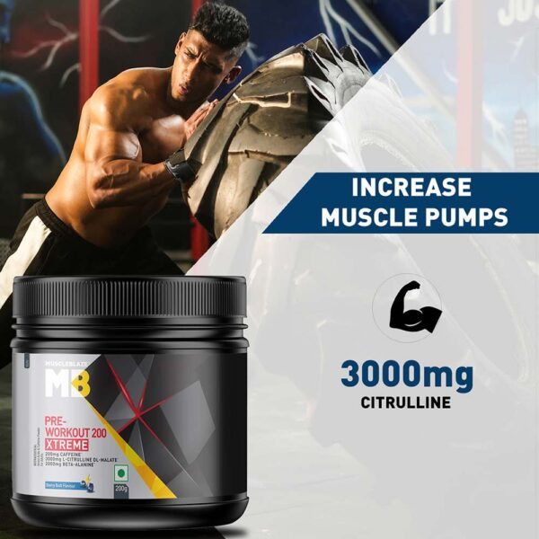 MuscleBlaze Pre Workout 200 Xtreme | Energy, Focus & Muscle Pump | 200mg Caffeine | 3000mg Citrulline | 6.5g | 30 Servings - Image 7