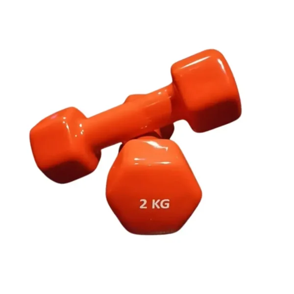 2KG Hex Vinyl Dumbbells | Pair | Orange Coated Hand Weights for Home & Gym Workouts